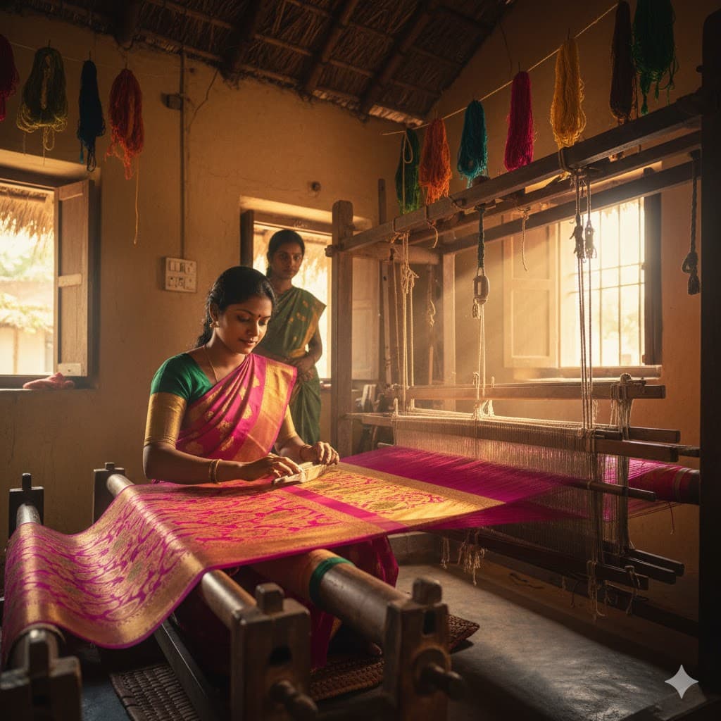 Sungudi Saree Weaving